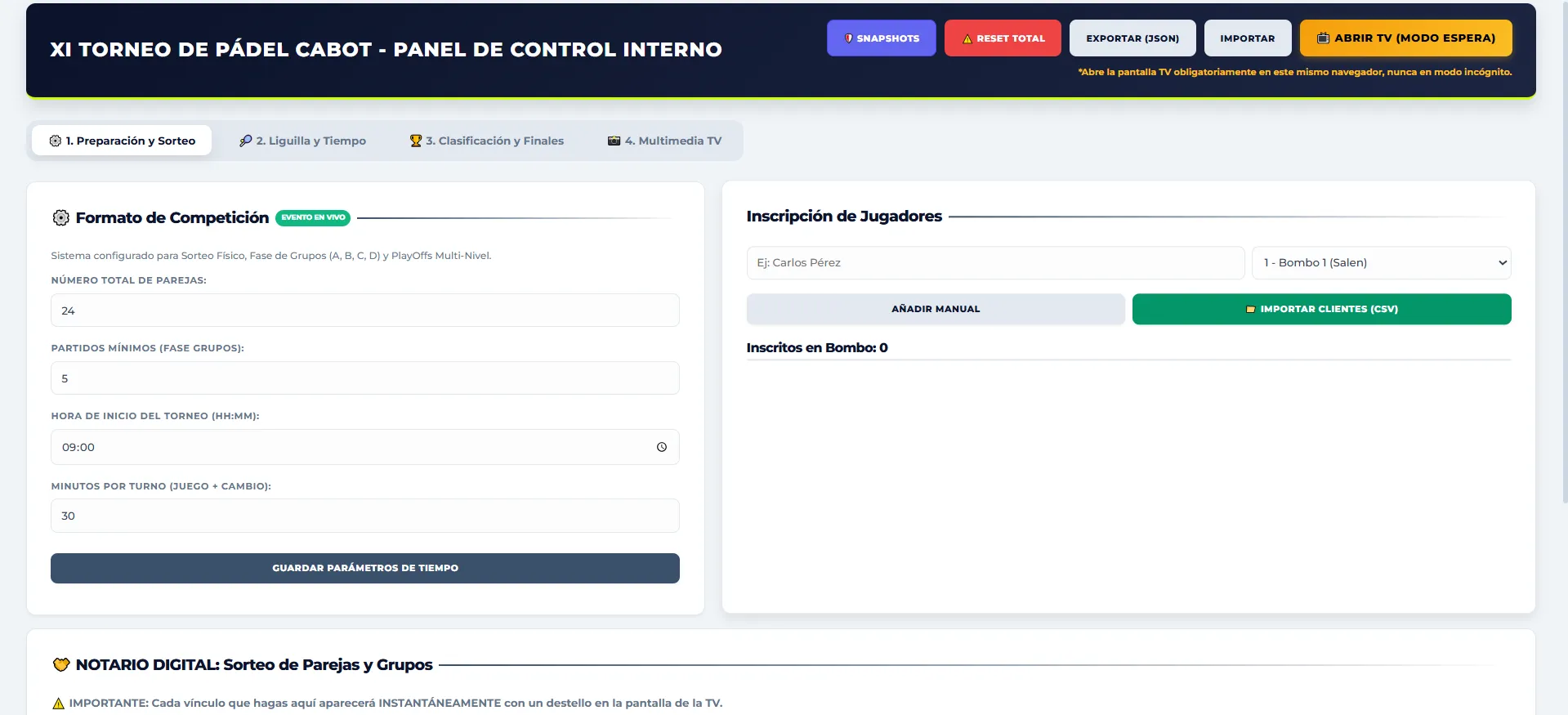 App de gestión de torneos screenshot 1